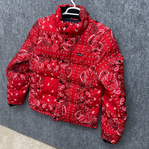Levis red paisley puffer jacket coat men's size S Small - Picture 2 of 11